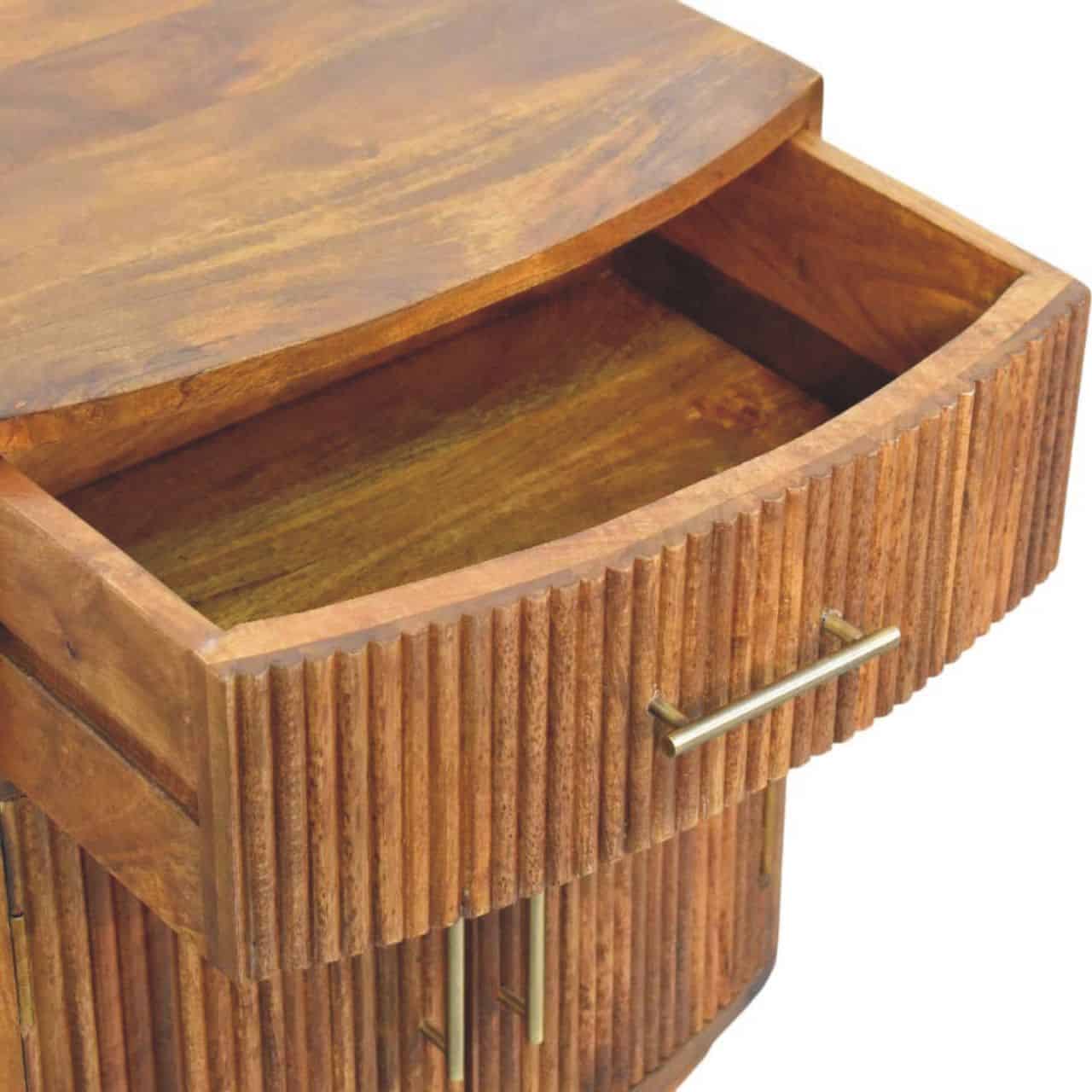 Solid Wood Curved Ribbed Bedside with Drawer – Additional view 2