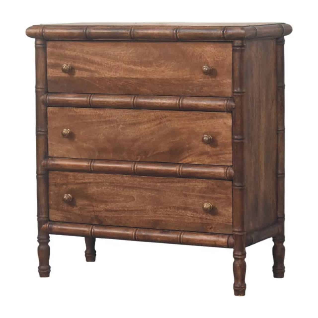 Bamboo Carved 3-Drawer Chest – Chest Of Drawers